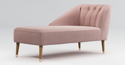 e2f0d3126ad12ef42c074a14caac7317d76dae381daed28a8ec849c1c6b815b2.jpg An Image of Custom MADE Margot Left Hand Facing Chaise, Pink Cotton Velvet, with Light Wood Copper Leg
