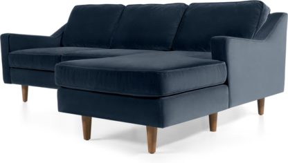 e75cd716598534c0c97bbd8ab30b3a64627998bb60c60f5d6102222d384a0e6a.jpg An Image of Dallas Right Hand Facing Chaise End Corner Sofa, Navy Cotton Velvet