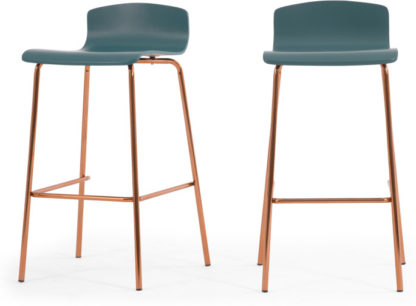 e7f0eff0779608cae653dcd44d3713048cd3a59a5d26b3576e9d3e5d402e194c.jpg An Image of Set of 2 Syrus Barstools, Teal and Copper