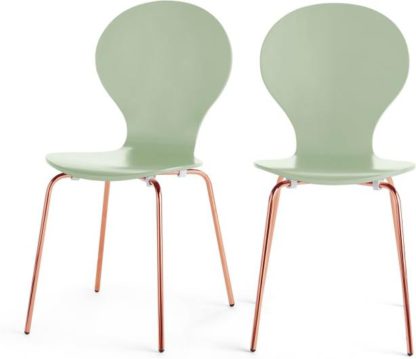 eb9ab3337b94644b6941aaf9332eecec333407fea99b39eca3f6078cfa7d9e6e.jpg An Image of Set of 2 Kitsch Dining Chairs, Mint Green and Copper