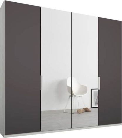 ebadce14debadf4ba5d06589c2aef394ed8835ad11c1412a0fef6d0443a60ced-2.jpg An Image of Caren 4 door 200cm Hinged Wardrobe, White Frame, Matt Graphite Grey & Mirror Doors, Premium Interior