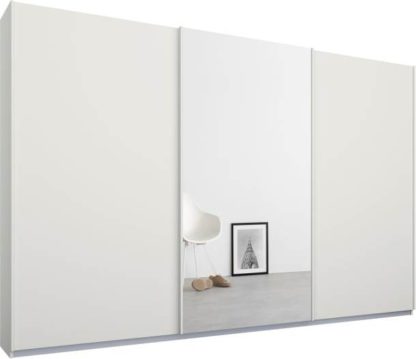 fd6d0cedf7535674bd1d2421a66dc7b6b6811278009808a2ada7e5454940e055.jpg An Image of Malix 3 door 270cm Sliding Wardrobe, White frame,Matt White & Mirror doors, Standard Interior