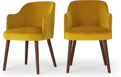 237d150b1da0ea14e994f42ae80b6c7ede3dcca99b35cd109153ea2c0e122ddc.jpg An Image of Set of 2 Swinton Carver Dining Chairs, Saffron Yellow Velvet & Dark Stain