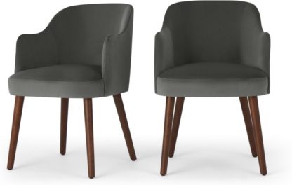 93e685b69e56a19a59934365626285cd3de6bf0c5cb6bd00c7af1d4685270ef7.jpg An Image of Set of 2 Swinton Carver Dining Chairs, Steel Grey Velvet & Dark Stain