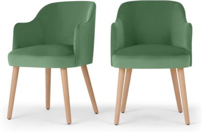 b5d480e3369383c45f261e1c4437f887abd7c5909d7339eabde24bc4082501df.jpg An Image of Set of 2 Swinton Carver Dining Chairs, Lounge Green Velvet & Oak Stain