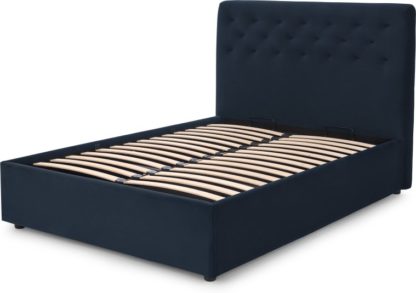 e463105a382b20cf85406fa25b7f029a25575882b76ad4aa716e4106a5221a3e.jpg An Image of Jocelyn King Size Ottoman Storage Bed, Sapphire Blue Recycled Velvet