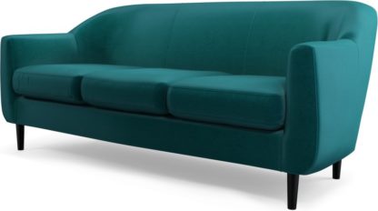 3554182b0f3b842ab0b7340cdb38fa482ac9ea4d8b694fa341c28d1b898f7419.jpg An Image of Custom MADE Tubby 3 Seater Sofa, Tuscan Teal Velvet with Black Wood Leg