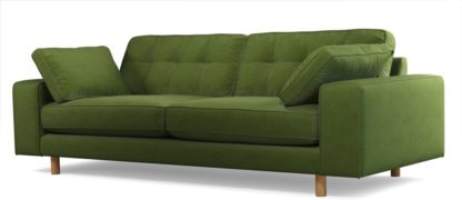b7164374da6e1ff99f803283d070441eddc448bb63b9b826dc4886e2aa92aea4.jpg An Image of Content by Terence Conran Tobias, 3 Seater Sofa, Plush Vine Green Velvet, Light Wood Leg