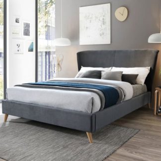 An Image of Rowan Fabric King Size Bed In Grey Velvet