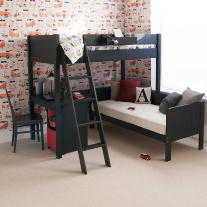 2199b86d2d7e92e4e9131019834911661a325de354fd8cb75010950af216b662.jpg An Image of Pippin Childrens Highsleeper with Sofabed And Storage Desk