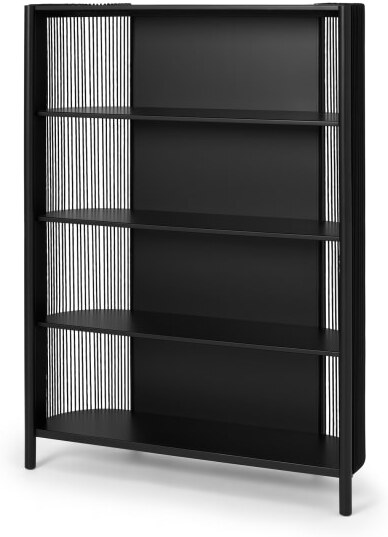 f7ce38d7d72946a29deb3b517855287011c7519d2ca495ff7f8cba3befdbfd39.jpg An Image of Tamana Wide Shelving Unit, Black Acacia Wood & Cord