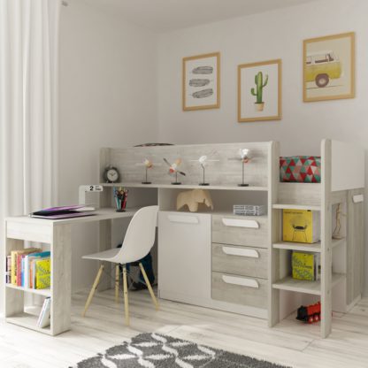 26b961fdd68e3eb3984ea4b7592d85f390e6907e0ae67f4951e59b066cbe01d7.jpg An Image of Girona White and Oak Wooden Mid Sleeper Frame - EU Single