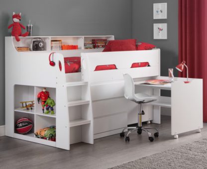 3da6484462e8f7a7eda6fb430d01a110e0ae9f90ae20b31572fde65c90572bff.jpg An Image of Jupiter White Wooden Mid Sleeper Cabin Bed Frame - 3ft Single