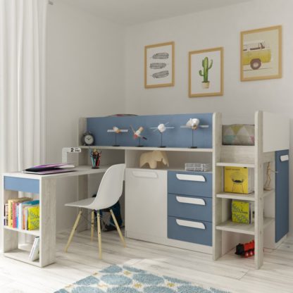 4078d89f5fcb2b03755e4cadcb9e6e440f6662105eaa5f07962b95b16bd9f25e.jpg An Image of Girona Blue and Oak Wooden Mid Sleeper Frame - EU Single