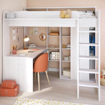 7bf0a06ab26b4a27d5c85942f1c4f002b4e21f41062a355e6deebe78227a7f05.jpg An Image of Higher White Wooden High Sleeper Frame - EU Single