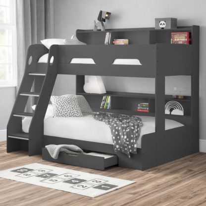 d8bd3711f1124f3ecca71216b7ac7c583b8094808bce57324bf6fd9a87f1df4b.jpg An Image of Orion Anthracite Wooden Storage Triple Sleeper Bunk Bed Frame - 3ft Single Top and 4ft Small Double Bottom