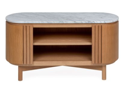 00bb5cf06445f18e41065938adfcacb908a2d5618879ad13700d30febc1ef1b6.jpg An Image of Heal's Remi AV Unit Walnut and Black Marble Small