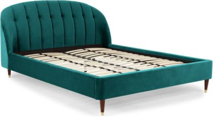 0a35617ed63f750df225aa85edbbb695cb8229c1f18af9732a6839054c767de8-1.jpg An Image of Margot King Size Bed, Seafoam Blue Velvet & Dark Stain Brass Legs