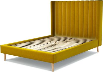 0c45e536939e797eb567ca8445ed2aba7233f87f89e0dcc2a199cfd942de08a9.jpg An Image of Custom MADE Cory Double size Bed, Saffron Yellow Velvet with Oak Legs