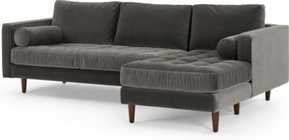 1d92c827c73a54bfd514ce670a62704624469030377283eb65fc512e6483c8f9.jpg An Image of Scott 4 Seater Right Hand Facing Chaise End Corner Sofa, Concrete Cotton Velvet