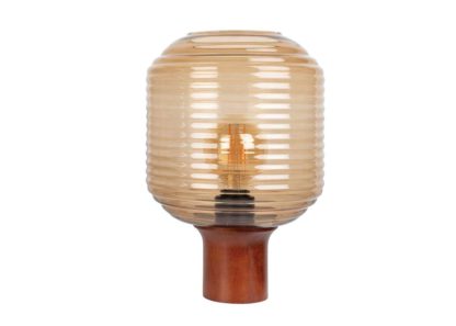 1e6607cd0b38b3adf696b50a6007f5d8b9e3eaa7ee58665a7a467ce95d1a155f.jpg An Image of Heal's Honey Table Lamp Olive Glass Dome Walnut Base Small