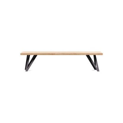 24660b82ca506bcf1da211112d0f475a9b1bd898dd108b65a230b5f27a1fbf31.jpg An Image of Heal's Vienna Bench 160x35cm Blonde Oiled Oak Natural Edge Filled