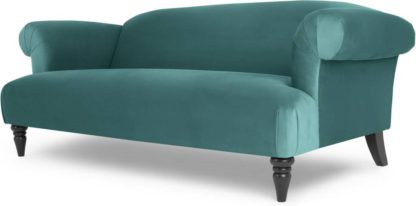 2ea3536e59f640a3e829734ae3026638097f6262081d332e8a527fec5dda8f95.jpg An Image of Claudia 3 Seater Sofa, Peacock Blue Velvet