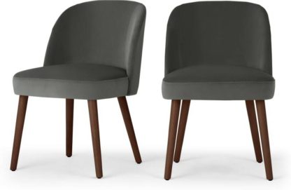 2fc5926e392da14b2c459dfbadbb18d21939c2a4bfcd4577afd32f5e0626d4ec.jpg An Image of Set of 2 Swinton Dining Chairs, Steel Grey Velvet & Dark Stain