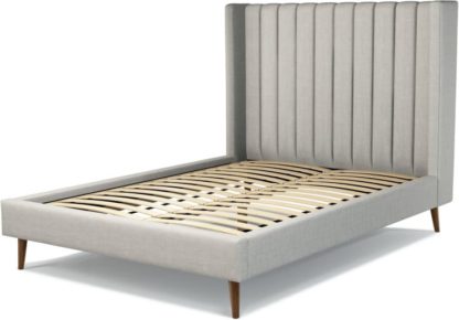 3188207b49f7b70233d37df1165ccb3580bcd710d2cf2eb42ace17096c3d25ce.jpg An Image of Custom MADE Cory Double size Bed, Ghost Grey Cotton with Walnut Stained Oak Legs