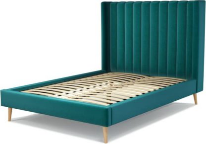 36ab8c3f4b91fd8b00dc1c00855699ee8d295f573fbbd1d59c8a8f6ca7741d24.jpg An Image of Custom MADE Cory Double size Bed, Tuscan Teal Velvet with Oak Legs