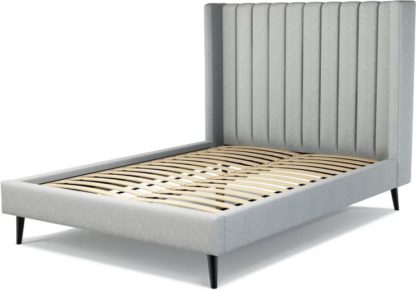 411f8626f7e4b4c930a68bcd1754028ce74fb9ac943cf9e9df4ada192fa6da48.jpg An Image of Custom MADE Cory Double size Bed, Wolf Grey Wool with Black Stained Oak Legs