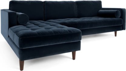 507d140611cf2452f3c2579ec207a77791470ae9fec73fb2462c4ff4ae6ddcd3.jpg An Image of Scott 4 Seater Left Hand Facing Chaise End Corner Sofa, Navy Cotton Velvet