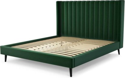 51cf7dbcdc163a86597c064017f367028845338045b37b4a6a1e1d6da110a67c.jpg An Image of Custom MADE Cory Super King size Bed, Bottle Green Velvet with Black Stained Oak Legs