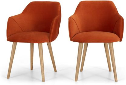 667b49c961a4dff7d4d605db4b7e659924922bdbcefbaf402abaab2d4ad4b6e3.jpg An Image of Lule Set of 2 Carver Dining Chairs, Flame Orange Velvet & Oak
