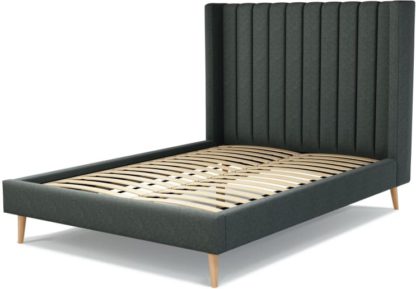 7aed8bad4ae4b43ca20e9e131a0c7c11a260ad97d16b751a04f89e672eb50565.jpg An Image of Custom MADE Cory Double size Bed, Etna Grey Wool with Oak Legs