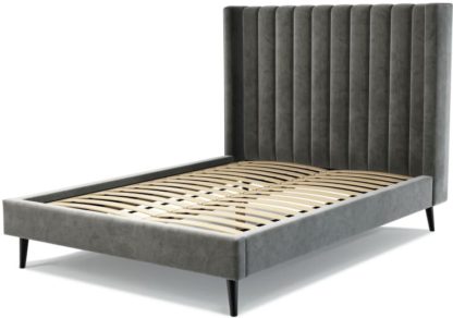 a446111381e2dfc6cce9b30b46e242910b9984cf0eccaa2e858b35e5d8a9d61f.jpg An Image of Custom MADE Cory Double size Bed, Steel Grey Velvet with Black Stained Oak Legs