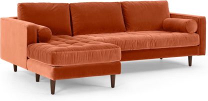 a4d93b6c5b3e9b841f07f8c045ed636ae99e9d65381372c9908522b092e06f98.jpg An Image of Scott 4 Seater Left Hand Facing Chaise End Corner Sofa, Burnt Orange Cotton Velvet