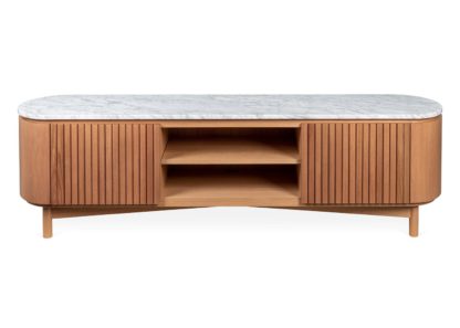 aac74b89ff8b03bee104d96bae03b61832d67f1e4a4c551692e30ebb6fbda596.jpg An Image of Heal's Remi AV Unit Walnut and Black Marble Small
