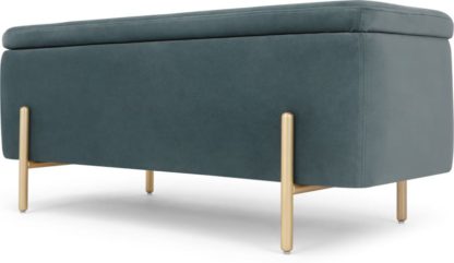 b53ae2a1dd72f774e4f5d6c0842867d373accc0e6bc6362fd3304f65cf930f9f.jpg An Image of Asare 110cm Upholstered Ottoman Storage Bench, Marine Green Velvet and Brass