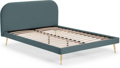 b9d19c3b3e70a37382fe550e455ca9009984b81daa3cc4931636030717d0ae25.jpg An Image of Eulia Double Bed, Marine Green Velvet & Brass