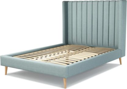 bbb18cd64bae67b5bac67dd850e5f421c88c2579ff380ad74f5cd417df0577ce.jpg An Image of Custom MADE Cory Double size Bed, Sea Green Cotton with Oak Legs