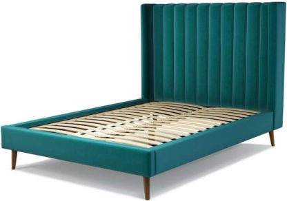 d39f0d8b5ff72930950fc041a106690fab0093038cc6e5d054f5d360e8cfecee.jpg An Image of Custom MADE Cory Double size Bed, Tuscan Teal Velvet with Walnut Stained Oak Legs