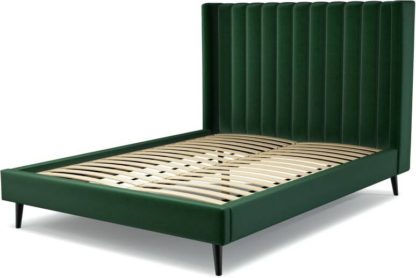 db7a7577a264546d55333565df5c1d6b15eae65f74cce88c0ea99b31de8728b3.jpg An Image of Custom MADE Cory King size Bed, Bottle Green Velvet with Black Stained Oak Legs