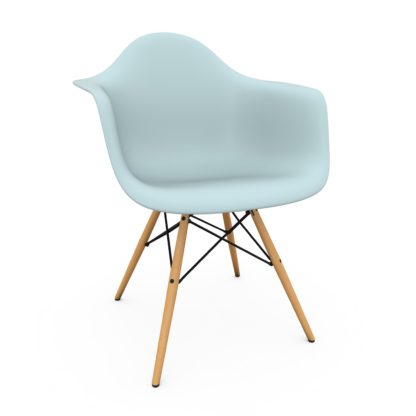 ddcf58f611825e0fac827c5c54604a22f882b20a62665d594ddec16ad2dae93c.jpg An Image of Vitra Eames DAW Armchair New Height Ice Grey Dark Maple Base