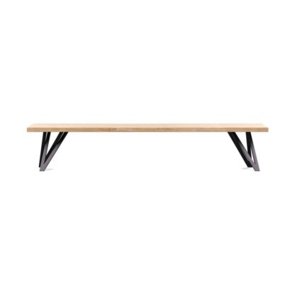 eaa847d47106c0a3057f96b188d684ec0dc29b41bce9b77d0da0d536f36620b8.jpg An Image of Heal's Vienna Bench 160x35cm Blonde Oiled Oak Natural Edge Filled