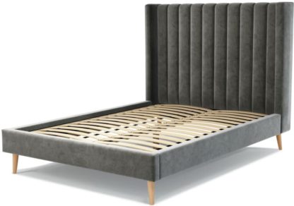 edef53e37b4729f8fd36912f2cc62ebc043f087629e99f43655389ed818416db.jpg An Image of Custom MADE Cory Double size Bed, Steel Grey Velvet with Oak Legs