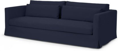 f17f34d24068b4ce1925d050a7bd4032f15ed4a8f7926c898f5e6b412d40ae41.jpg An Image of Arabelo 4 Seater Loose Cover Sofa, Midnight Blue Cotton & Linen Mix Fabric