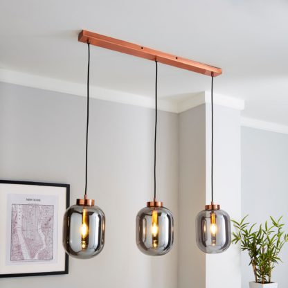 3399744f412c26b9a0b0ab7f63ee470494cdd650b76677a11a6e54f7bd9e87b5-1.jpg An Image of Hunter 3 Light Glass Diner Bar Ceiling Fitting Grey