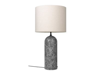 3786031b8f86a3bbfeb848c8dc94fe771ffe58af777c819cf6b9fafe63a88ddf.jpg An Image of Gubi Fol19 Gravity Floor Lamp XL Low Grey Marble Base Canvas Shade