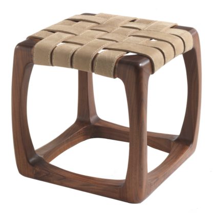 4a813d7854e0595866a4c77ac036d727587e0d5c17cd25dd30b1d114a814000a.jpg An Image of Riva 1920 Bungalow Stool Walnut & Utah Kanyon Leather